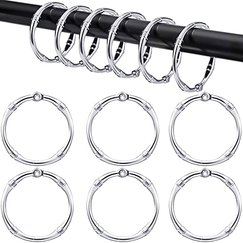 Karenhi 12 Pieces Round Shower Curtain Hooks Rings, Rust Proof Metal Shower Hooks Rings for Home Bathroom Bedroom Kitchen Glide Rods Application, Snap Joint Design(Silver, Rustic Style)