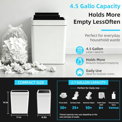4.5 Gallon Slim Bathroom Touchless Trash Can, Automatic Smart Trash Can with Air-Press Bag Expander, Sensor Lid Waste Bin for Bedroom, Office & RV, White - size: 4.5 Gallon-P