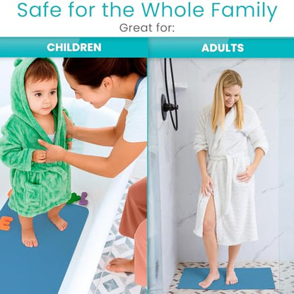 Vive Non-Slip Bath Mat with Suction Cups - 28" x 16" Extra Large Rubber Mat | For Safety & Comfort - Patented Grip Prevents Slips and Falls for Kids, Elderly, Men, Women - XL Non Skid Shower & Tub Cover - color: Blue