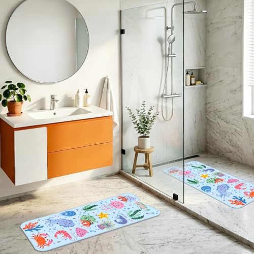 Bath Mats for Tub Kids Baby, Large Cartoon Sea Baby Bathtub Mat Non Slip, Machine Washable, 40"x16" Long Tub Mats with Suction Cups & Drain Holes, Non Slip Baby Shower Mat for Toddler(Sea Animal) - color: Sea Animals1