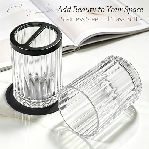 8oz Toothbrush Holders for Bathrooms, Clear Striped Toothbrush Cup, Clear | Bathroom Tumbler and Mouthwash Cup with Black Divider, Tooth Brush and Toothpaste Organizer for Countertop - color: Clear