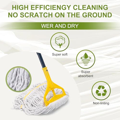KeFanta 2 Pack Commercial Mop Heavy Duty,Industrial String Cotton Wet Mops | 60 inch Long Handle,Looped-End Mop Head,for Home,Garage,Kitchen, Office, Workshop, Warehouse Floor Cleaning - size: 2 Mop Handles + 2 Mop Heads