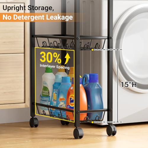 AOODA Laundry Room Cart with Top Detergent Holder, Metal Rolling Storage Cart Between Washer and Dryer, 3 Tier Narrow Laundry Room Organization and Storage with Wheels (Pure Black) - color: Pure Black