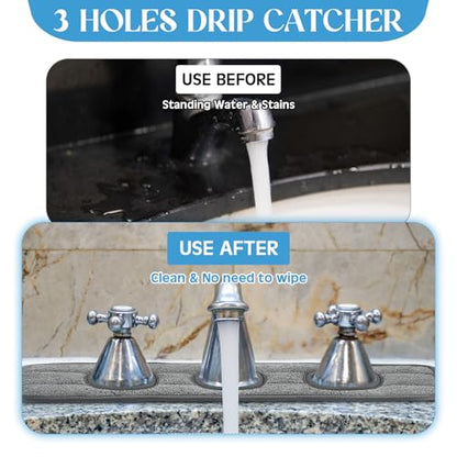 Teenyyou 2 Pcs Faucet Mat for Kitchen Sink Splash Guard for Kitchen Sink Faucet Dish Drying Mat for Bathroom Sponge Holder(Dark Gray,3 Round Holes) - color: Dark Gray