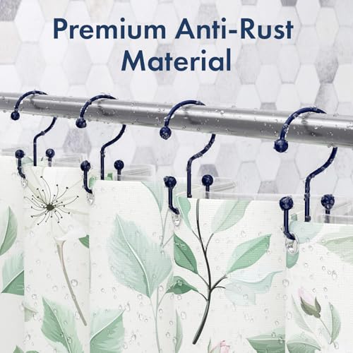 Bathway Shower Curtain Hooks Blue Shower Curtain Rings, 12 Pcs Double Hook Shower Curtain Hooks Rings Shower Curtain Hangers Rust Proof, Metal Shower Hooks for Bathroom Shower Curtain Rod - color: Blue, style: Minimalist
