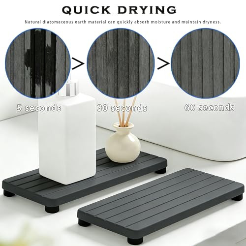 2PCS Stone Drying Tray, Water Absorbing Stone Tray for Sinks, Neat Diatomite Sink Trays, Fast Drying Kitchen Sponge Hand Soap Holder, Instant Dry Sink Coasters Used for Bathroom Counter -Dark Gray - color: 2pcs Dark Gray 5stripes
