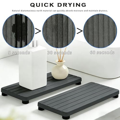 2PCS Stone Drying Tray, Water Absorbing Stone Tray for Sinks, Neat Diatomite Sink Trays, Fast Drying Kitchen Sponge Hand Soap Holder, Instant Dry Sink Coasters Used for Bathroom Counter -Dark Gray - color: 2pcs Dark Gray 5stripes