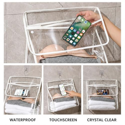 Waterproof Bathroom Storage Bag Wall Hanging Organizer with Clear Window, Shower Clothes Storage Holder for Towels, Laundry & Bath Essentials, Space Saving Hanging Bag for Bathroom Door or Wall