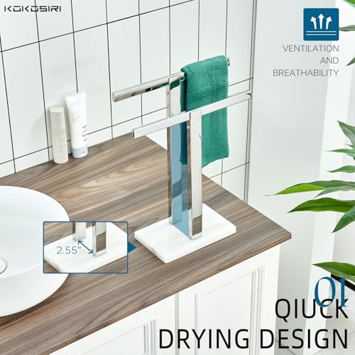 KOKOSIRI Hand Towel Holder Stand Towel Rack with Marble Base, Bathroom Kitchen Vanity Polished Stainless Steel Towel Bar 15.7'' Height THS0001-SM-CH - color: Polished Chrome, size: 2-Bar