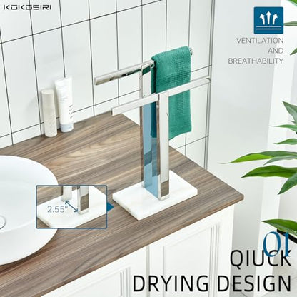 KOKOSIRI Hand Towel Holder Stand Towel Rack with Marble Base, Bathroom Kitchen Vanity Polished Stainless Steel Towel Bar 15.7'' Height THS0001-SM-CH - color: Polished Chrome, size: 2-Bar