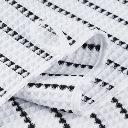 POLYTE 430 GSM Poly Blend Microfiber Quick Dry Waffle Hand Towel, 16x30 in | 4 Pack, Oversize, Lint Free, Quick Dry, Hanging Loop - color: White/Black