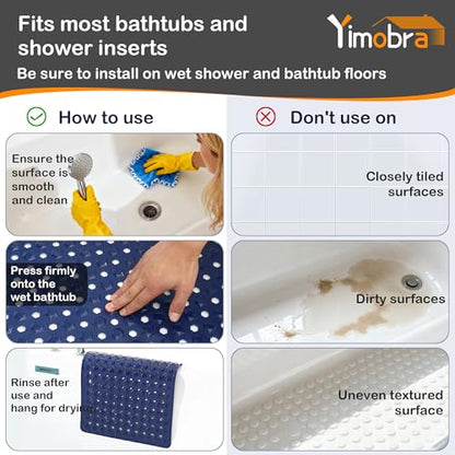 Yimobra Bathtub Mat Non Slip, 27.5"X15.5" Machine Washable Shower Floor Mat, Soft on Feet, Bathmat with Drain Holes and Suction Cups, Bathroom Essentials, Dark Blue - color: Dark Blue, size: 27.5 X 15.5 Inch