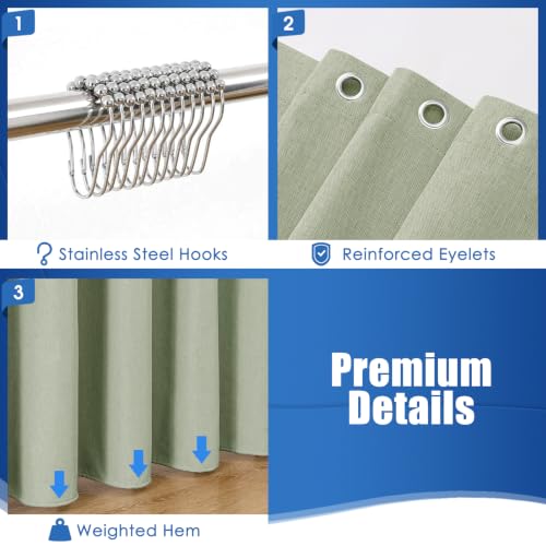 Linen-Like Shower Curtain, Waterproof Premium 250GSM Heavyweight Fabric, 72 x 72, with 12 Stainless Steel Hooks, Luxury Hotel Spa Bathroom Decor, Machine Washable, Weighted Hem, Sage Green - color: Linen-sage Green