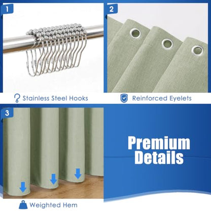 Linen-Like Shower Curtain, Waterproof Premium 250GSM Heavyweight Fabric, 72 x 72, with 12 Stainless Steel Hooks, Luxury Hotel Spa Bathroom Decor, Machine Washable, Weighted Hem, Sage Green - color: Linen-sage Green