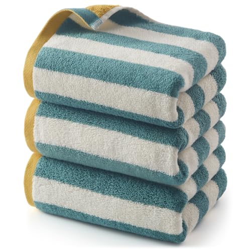 REDKISS Striped Hand Towels for Bathroom, Kitchen Decor, Guest Use, Ultra Soft and Highly Absorbent for Kids Adults, 100% Cotton, 12” x 28”, 3 Pack, Green - color: Green 03