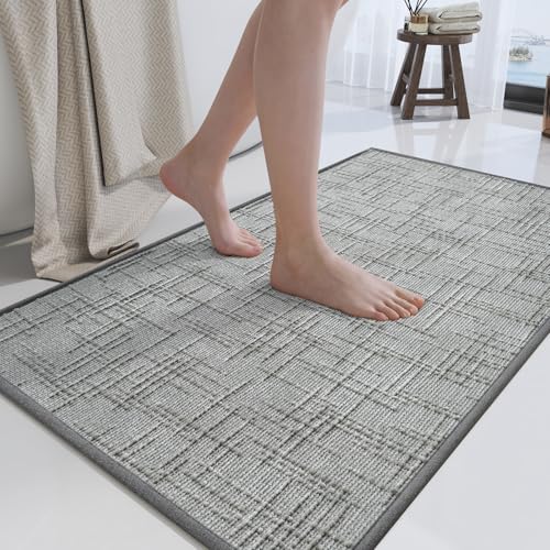 Bath Mat Non Slip,Quick Dry Bathroom Rug Under Door,24"x36",Grey | Absorbent Washable Rubber Backing Bath Rug Shower Mat Bathroom Floor Mat for Sink Bathtub Beside Shower Entrance - color: A- Grey, size: 24" x 36"