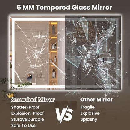 Snowdool 40 x 36 in LED Bathroom Mirror, Front and Backlit, Anti-Fog | Front and Backlit, 3 Color Temperatures, Anti-Fog, Tempered Glass - size: 36"L x 40"W