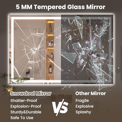 Snowdool 48 x 30 in LED Bathroom Mirror, Front and Backlit, Anti-Fog | Front and Backlit, 3 Color Temperatures, Anti-Fog, Tempered Glass - size: 30"L x 48"W