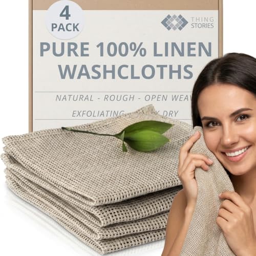 Linen Exfoliating Washcloth for Face - 4-Pack - 100% Flax Linen Washcloths - 12x12-inch Small Exfoliating Towel - Natural Face Towel Wash Cloth - size: 12x12 Inch Washcloths (Pack of 4)