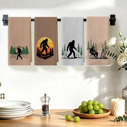 4Pcs Bigfoot Hand Towels Funny Big Foot Sasquatch Gifts Reusable Dish Towel - color: Multi 1713