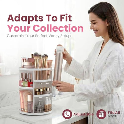 Masirs 360 Rotating Makeup Organizer Countertop, Adjustable Shelf, White | 360-Degree Rotating Makeup Organizer, Adjustable Shelf Height, Cosmetic Perfume Skincare Storage, Vanity Countertop, White - color: White