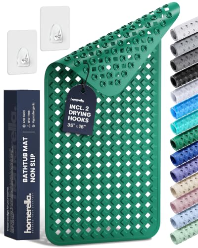 homerella Bathtub Mat Non Slip 35x16 Shower Mat Non Slip Anti Mold BPA Free | Mildew Resistant, Machine Washable, Extra Long Tub Mat, Shower Mats for Inside Shower, Bath Mat for Tub Non Slip EU Certified - color: Green, size: 35" x 16" (Rectangular)