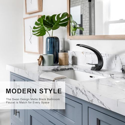 Bathroom Sink Faucet Matte Black Bathroom Faucet for Sink 1 Hole or 3 Holes Single Handle Basin Faucet with 6-inch 10-inch Deckplate - color: Matte Black, style: No Drain