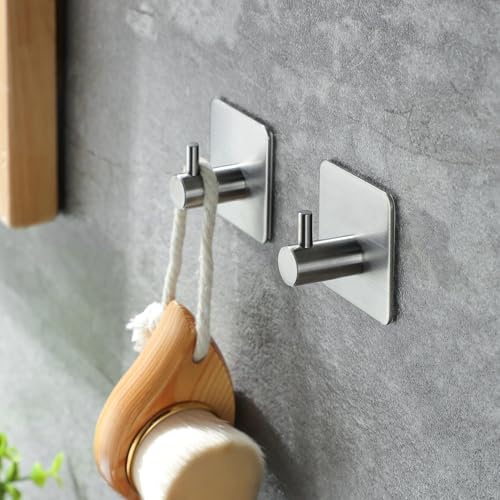 Taozun Towel Bar - 24 Inch Towel Holder with 2 Packs Adhesive Hooks | Hand Towel Rack Stick on Wall, Stainless Steel Bathroom Hardware Accessory Kit - color: Silver, size: 24-inch