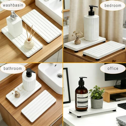 2PCS Stone Drying Tray, Water Absorbing Stone Tray for Sinks, Neat Diatomite Sink Trays, Fast Drying Kitchen Sponge Hand Soap Holder, Instant Dry Sink Coasters Used for Bathroom Counter -White - color: 2pcs White 5stripes