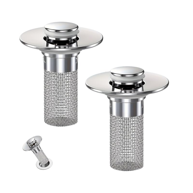 2 PCS Pressure Bounce Plug for Bathroom Sink 2.36 Inch Abs Push Type Drain Stopper with Hair Catcher Easy Install Strainer for Washbasin Use