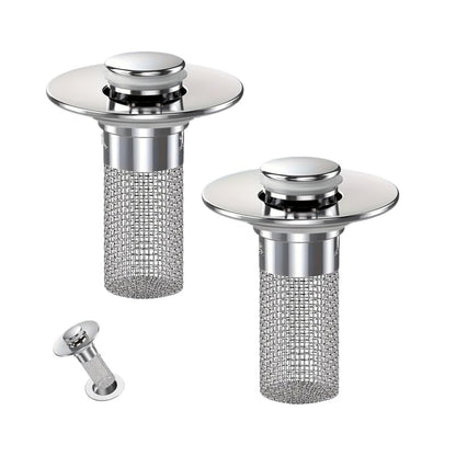2 PCS Pressure Bounce Plug for Bathroom Sink 2.36 Inch Abs Push Type Drain Stopper with Hair Catcher Easy Install Strainer for Washbasin Use