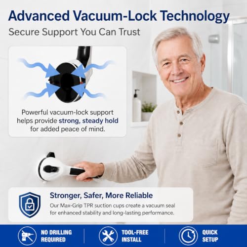 Suction Grab Bars for Shower, 16.8 Inch Bathroom Safety Handle 2 Pack | Suction Grab Bars; Shower Grab Bar Handle; Bathroom Safety Rail; No Drill Shower Handle; Elderly Bathroom Aid