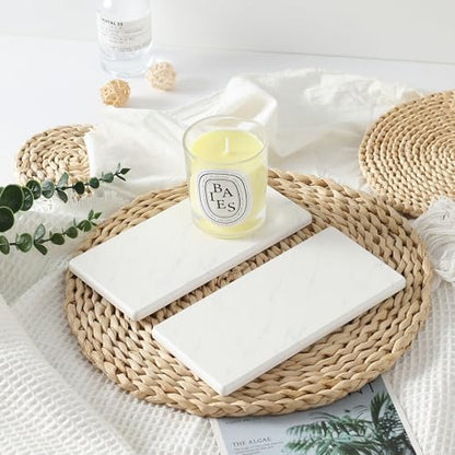 2PCS Diatomite Marble Stone Drying Mat for Kitchen Counter, Water Absorbing Soap Tray Stone Faucet Mat for Bathroom, Quick Dry Splash Guard Sink Protector, Vanity Dish Dispenser Sponge Holder, 8"x3.8"