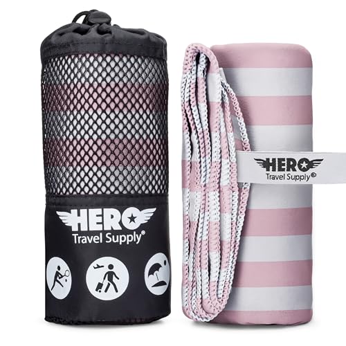 Hero Microfiber Large Beach Towel Compact for Travel (Pink Stripe, 40" x 72") - color: Pink Stripe, size: 40" x 72"