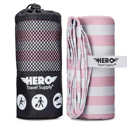 Hero Microfiber Large Beach Towel Compact for Travel (Pink Stripe, 40" x 72") - color: Pink Stripe, size: 40" x 72"