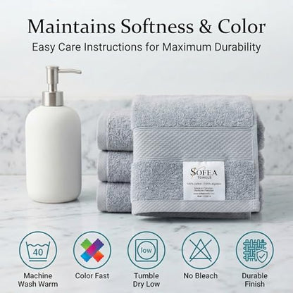 Sofea 100% Cotton Washcloths Set of 12, (12 x 12 Inch) 520 GSM Wash Cloths, Extra Soft Absorbent Quick Dry Face Towels - color: Light Grey