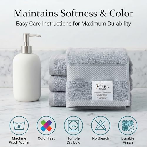 Sofea 100% Cotton Washcloths Set of 12, (12 x 12 Inch) 520 GSM Wash Cloths, Extra Soft Absorbent Quick Dry Face Towels - color: Light Grey