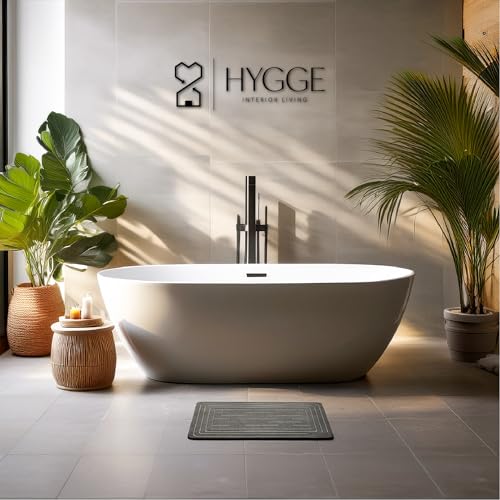 Diatomaceous Earth Stone Bath Mat - Ash Tile | Modern Fast Dry Bathroom Floor Shower Mat, Quick Drying Premium Diatomite Spa Stone Gift, Non-Slip Base, 23.6" x 15.4" - color: Ash Tile