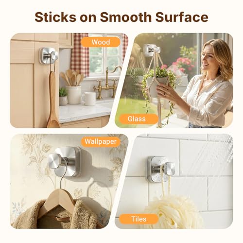 3Pcs Suction Cup Hooks for Bathroom Shower Robe Towel Wreath | Max Load 15Lbs 304 Stainless Steel Reusable Removable Rustproof Work on Smooth Surface Glass No Wall Damage - color: Silver