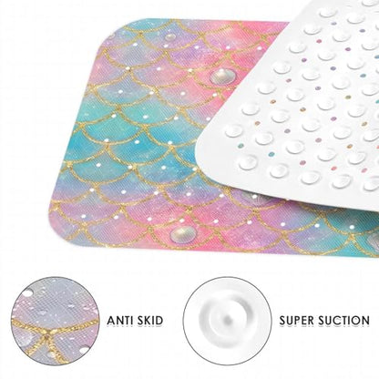 Mermaid Seashell Glitter Bathtub Shower Mat Ocean Princess Non-Slip Tub Extra Long Bath Floor 40X16 Inch Machine Washable for Bathroom Tub Bath Mat for Toddler and Baby - color: Coloful Mermaid Scales