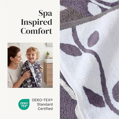 Modern Threads 6 Piece Bath Towel Set – Bathroom Set with 2 Bath Towels, 2 Hand Towels, and 2 Wash Cloths – 100% Cotton, Super Absorbent & Extra Soft – Reversible Natural Vine (Purple) - color: Purple