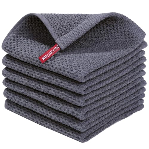 QUILTINA Kitchen Dish Cloths 6 Pack, 12 x 12 Inches, 100% Cotton Waffle Weave Dish Towels, Super Absorbent Quick Drying, Darkgrey - color: Dark Grey, size: 12 x 12 - 6 Pack