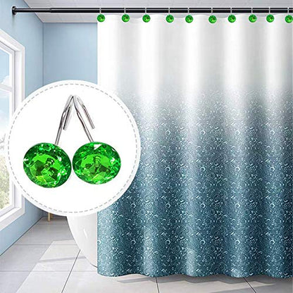 12 Pcs Bling Rhinestones Shower Curtain Hooks Bathroom Rolling Hooks - color: Green