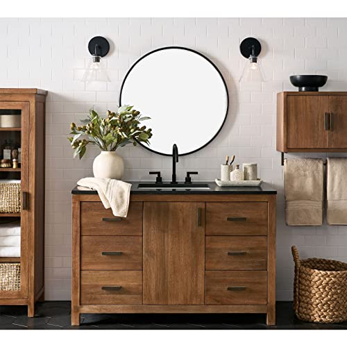 G-LEAF Black Round Mirror 32 inch Circle Mirror for Bathroom Vanity, Entryway, Living Room, Round Bathroom Mirror for Wall