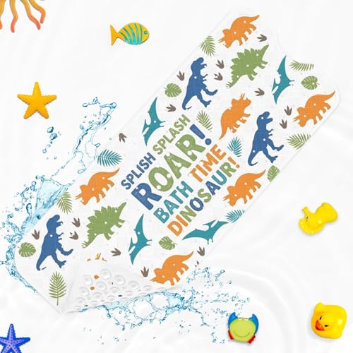 Dinosaur Jungle Animal Bathtub Shower Mat Tropical Whimsical Non-Slip Tub Extra Long Bath Floor 40X16 Inch Machine Washable for Bathroom Tub Bath Mat for Toddler and Baby - color: Cartoon Dinosaur