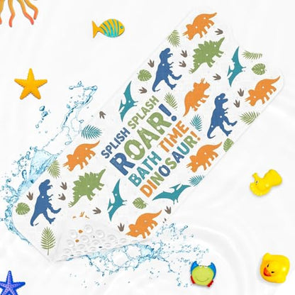 Dinosaur Jungle Animal Bathtub Shower Mat Tropical Whimsical Non-Slip Tub Extra Long Bath Floor 40X16 Inch Machine Washable for Bathroom Tub Bath Mat for Toddler and Baby - color: Cartoon Dinosaur