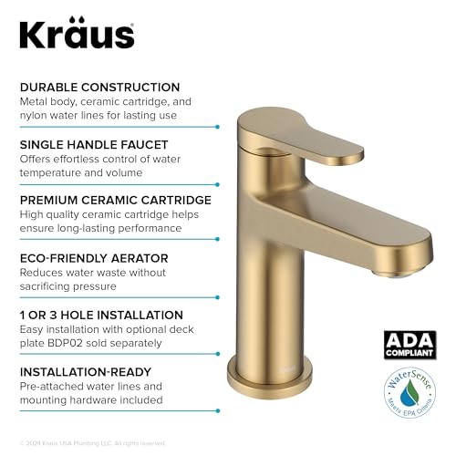 KRAUS Indy Bathroom Faucet in Spot-Free Brushed Brass with Single Handle, Pop Up Drain and Supply Lines, KBF-1411SFBB - color: Spot Free Brushed Brass, style: Basin + Pop-Up Drain