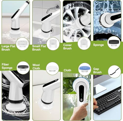 WKY-Electric Spin Scrubber - Upgraded 10-in-1 IPX7 Waterproof Shower Scrubber, Retractable Handle & 2-Speed for Toilet, Bathroom, Bathtub, Tile Floors - color: White