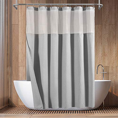 Barossa Design Cotton Shower Curtain with Snap-in Liner Gray, 71x78 Long | Cotton Blend, Honeycomb Waffle Weave, Fabric Snap on/off Liner, Water Repellent, Mesh Window, Machine Washable, 71 x 78 - color: Lake Wanaka Gray, size: 71"W x 78"L (Pack of 1)