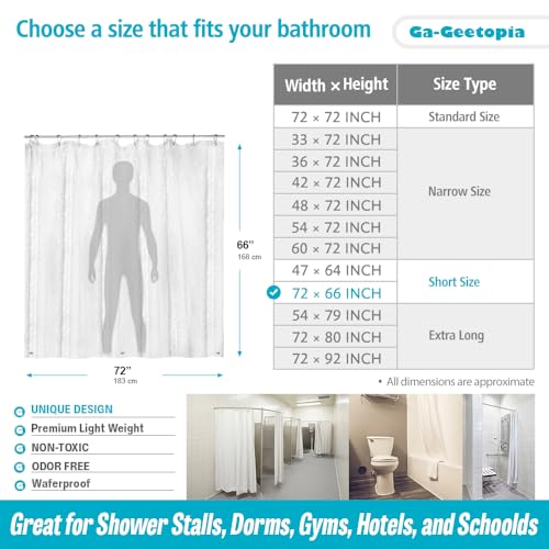 Ga-Geetopia Short - EVA Clear Shower Curtain Liner, Pebble Pattern 72x66 Inch Lightweight Plastic Bathroom Shower Showroom Inner Curtain with Rustproof Metal Grommets and Weighted Magnets - color: 3d Pebbles, size: 66"W x 72"L (Pack of 1)